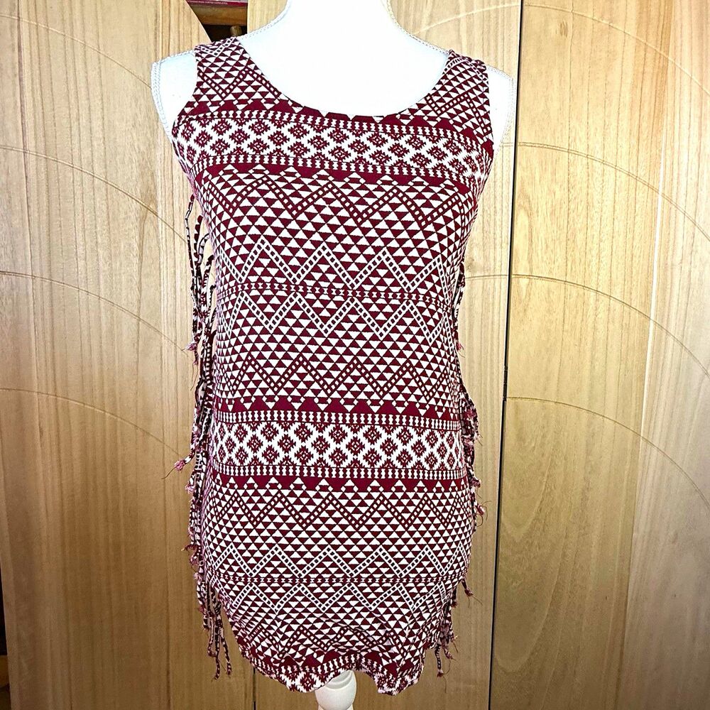 Boho Fringe Mini Dress Burgundy Geometric Aztec Indie Sleaze Pacsun XS